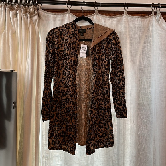 CHARTER CLUB 100% Cashmere Hooded Cheetah-Print Cardigan XS and PP PRICE FIRMM - Picture 3 of 8